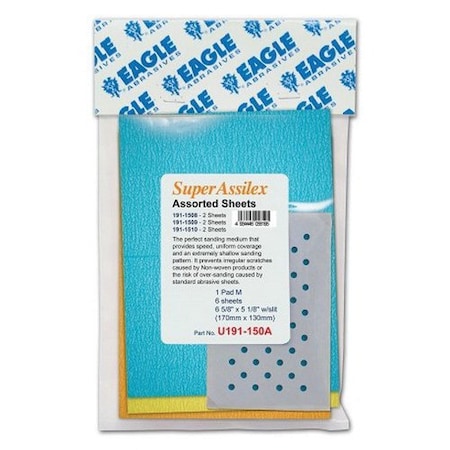 Eagle Abrasives Super Assilex Sheets-Sky w/ M Pad , K600J. Pak, 5PK U1911508